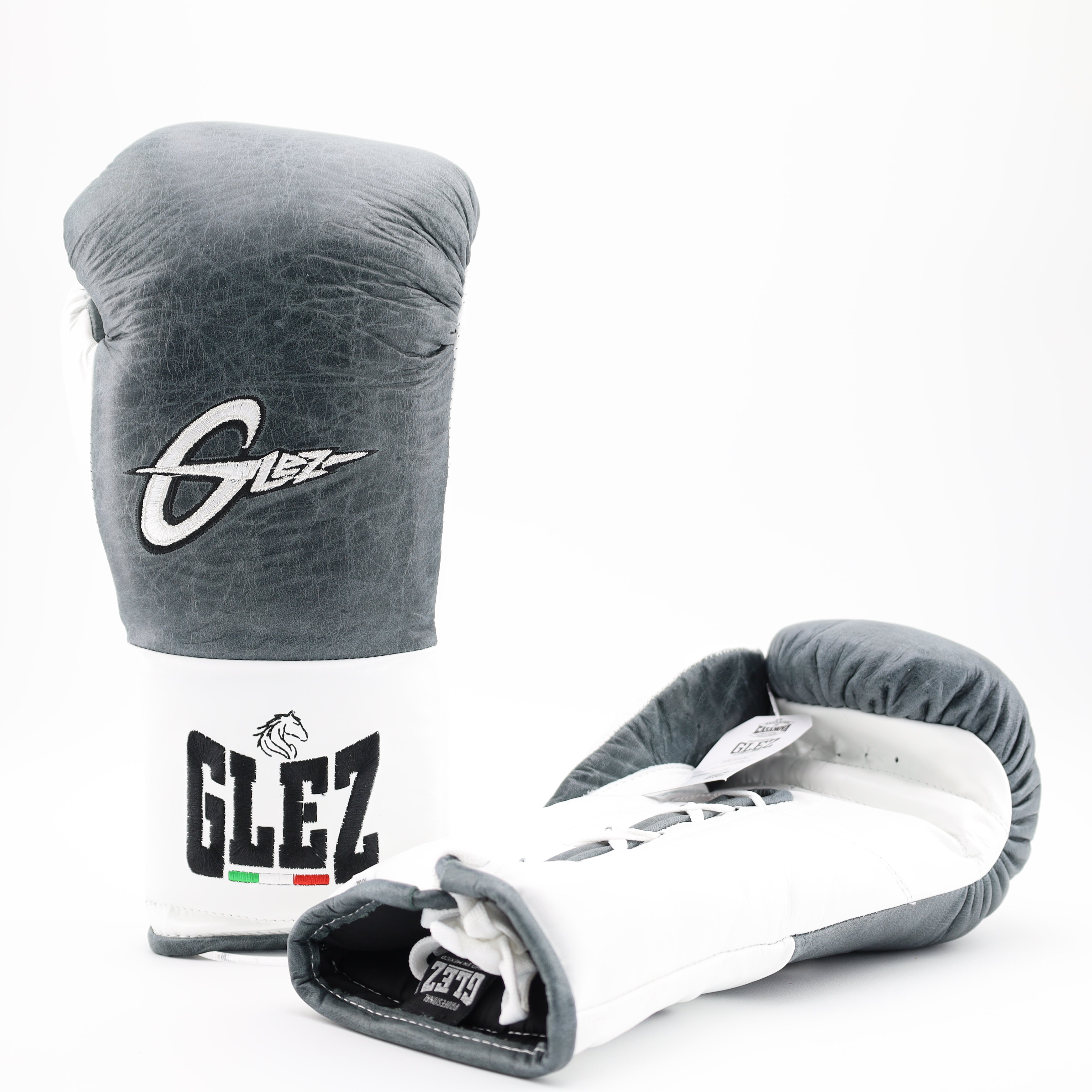 Glez Paper GLEZ premium HHF Lace Up boxing Gloves - vintage graphite / white – The ...